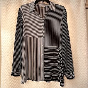 Black and white cinched back blouse.  Size 10